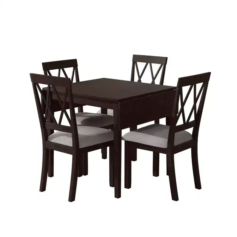 5-Piece Drop Leaf Dining Table Set with 4 Upholstered Chairs, Space-Saving for Small Spaces