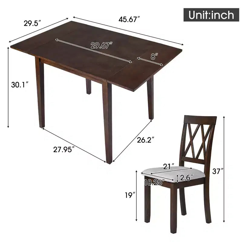 5-Piece Drop Leaf Dining Table Set with 4 Upholstered Chairs, Space-Saving for Small Spaces