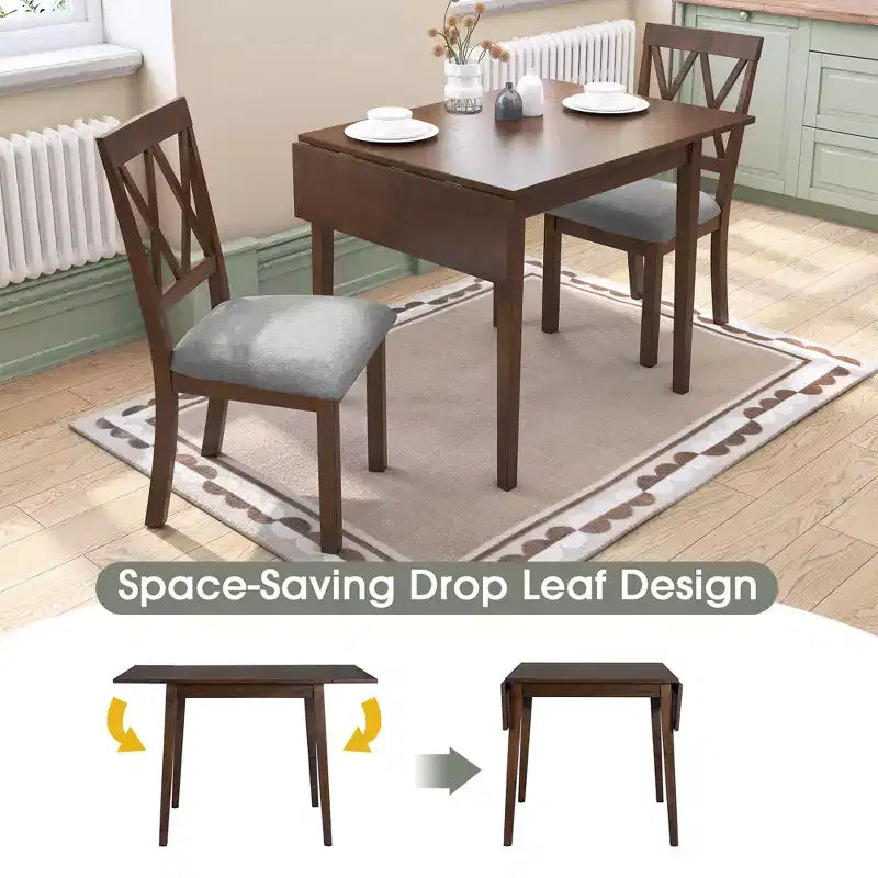 5-Piece Drop Leaf Dining Table Set with 4 Upholstered Chairs, Space-Saving for Small Spaces