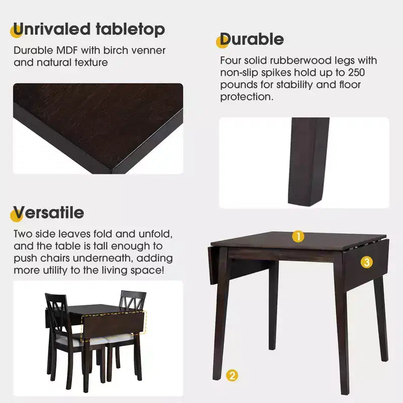 5-Piece Drop Leaf Dining Table Set with 4 Upholstered Chairs, Space-Saving for Small Spaces