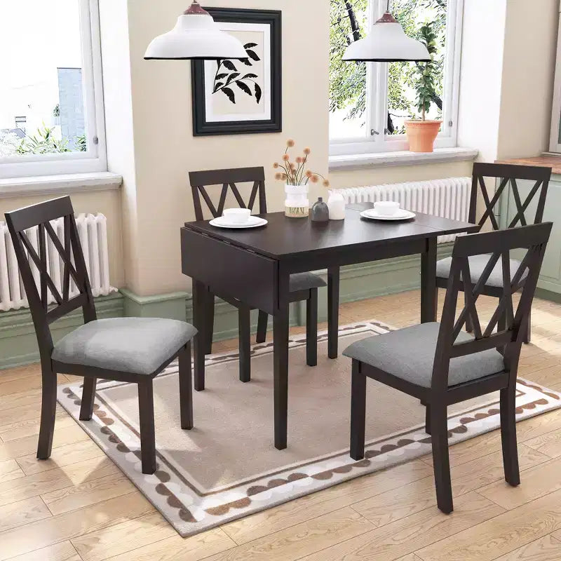 GDFStudio Harlan Dining Table Set with Drop Leaf Table and 4 Upholstered Chairs