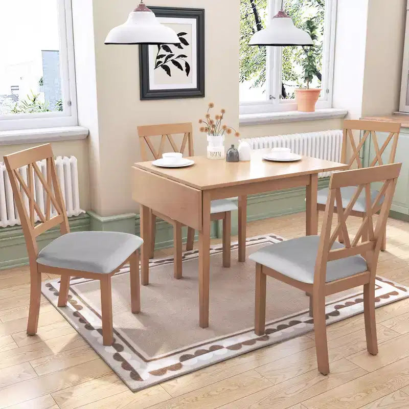 5-Piece Drop Leaf Dining Table Set with 4 Upholstered Chairs, Space-Saving for Small Spaces