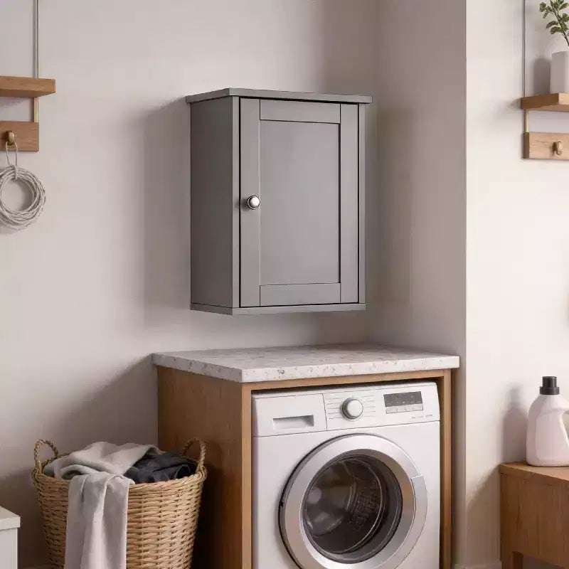Gray Bathroom Wall Cabinet with 1 Door & 1 Shelf, Space-Saving Wall-Mounted Storage