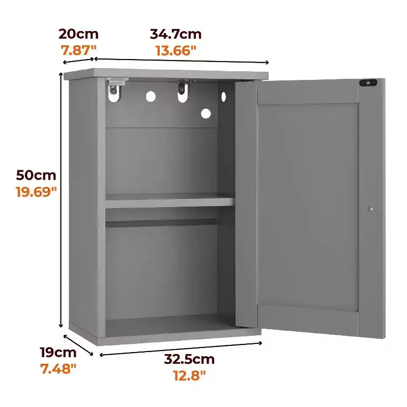 Gray Bathroom Wall Cabinet with 1 Door & 1 Shelf, Space-Saving Wall-Mounted Storage