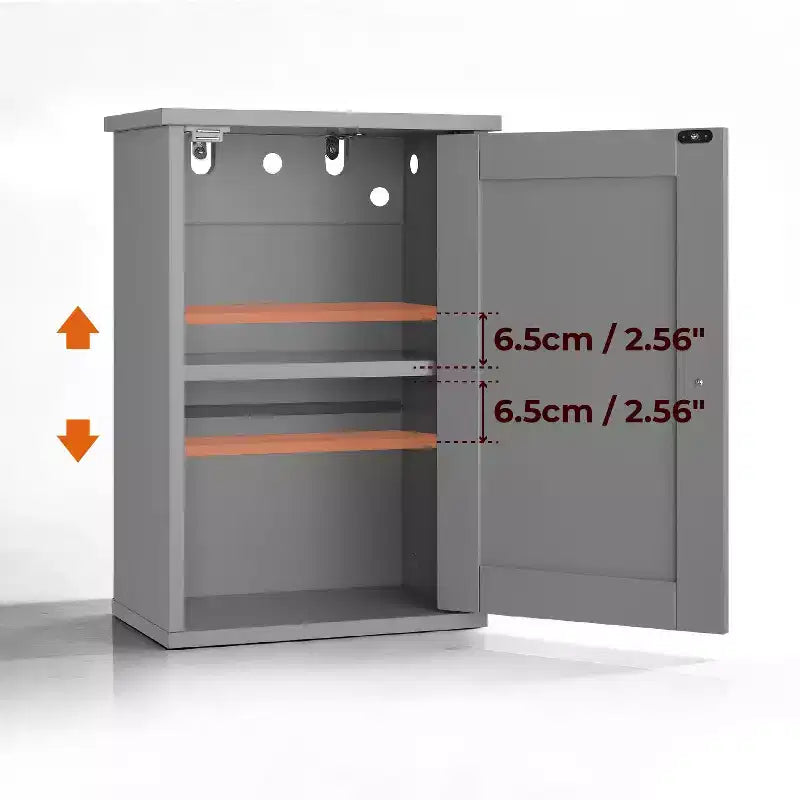 Gray Bathroom Wall Cabinet with 1 Door & 1 Shelf, Space-Saving Wall-Mounted Storage