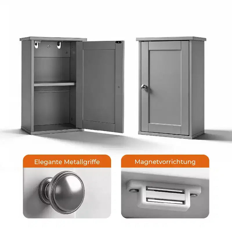 Gray Bathroom Wall Cabinet with 1 Door & 1 Shelf, Space-Saving Wall-Mounted Storage