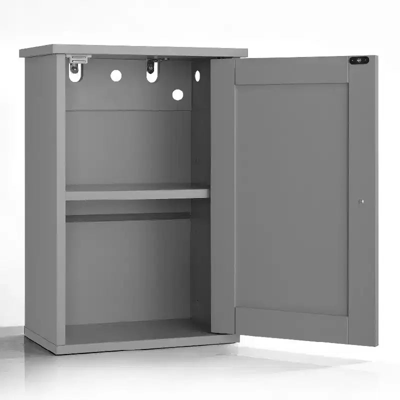 Gray Bathroom Wall Cabinet with 1 Door & 1 Shelf, Space-Saving Wall-Mounted Storage