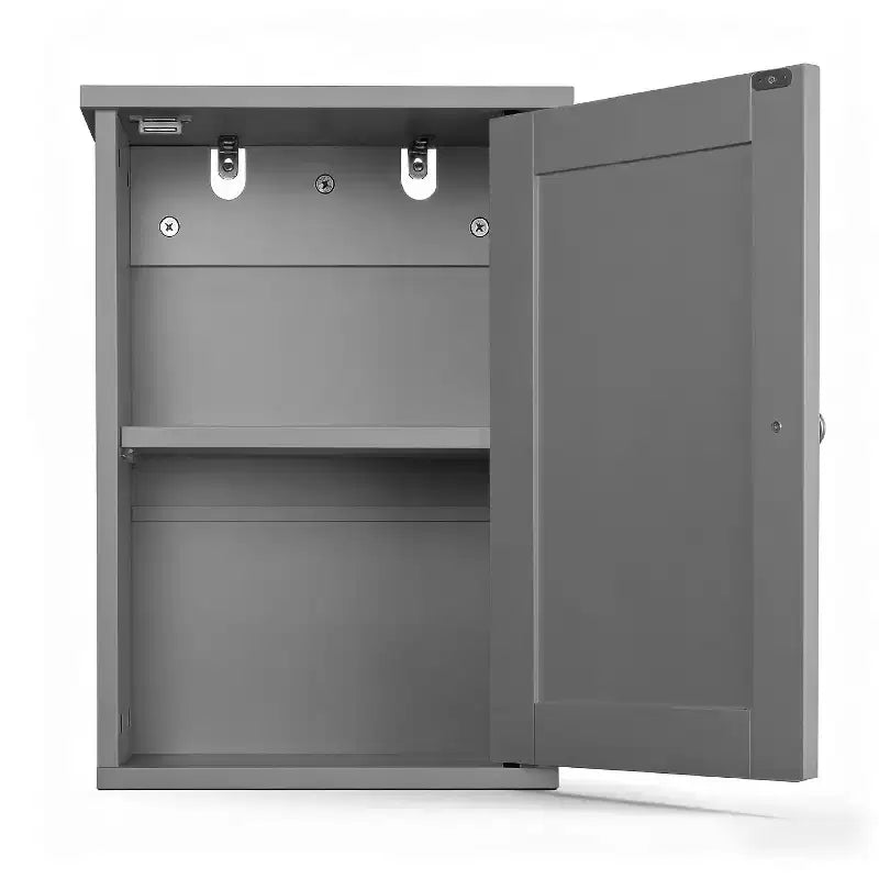 Gray Bathroom Wall Cabinet with 1 Door & 1 Shelf, Space-Saving Wall-Mounted Storage