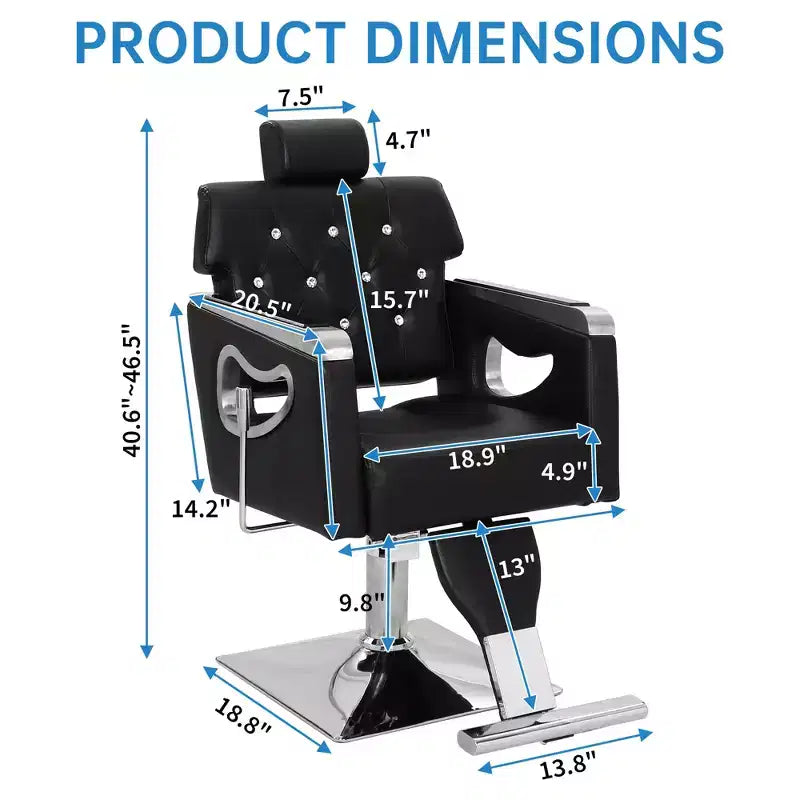 Reclining Barber & Salon Chair, Adjustable Height, 360° Swivel, PU Leather, 330LBS
