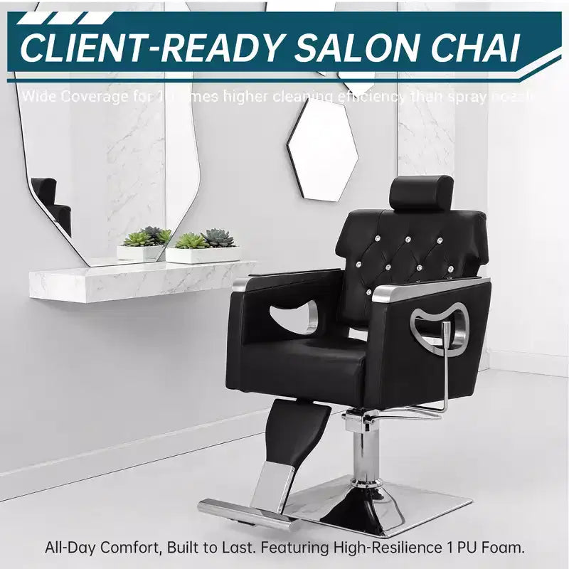 Fauteuil de barbier et de salon inclinable, hauteur réglable, pivotant à 360°, cuir PU, 150 kg