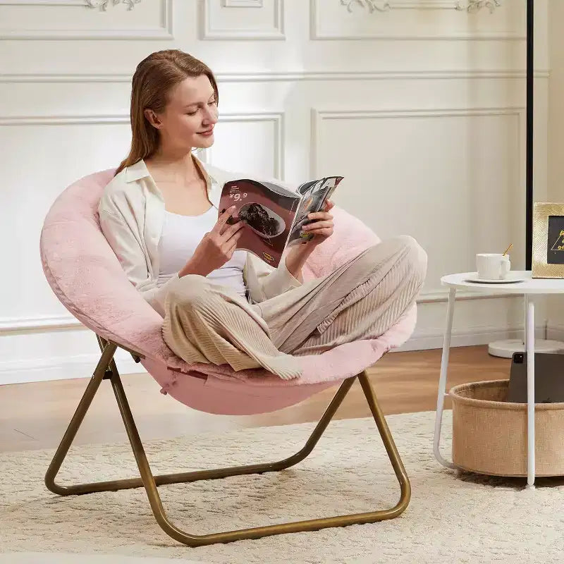 2PC Outdoor Chair, Comfy Chair Moon Chair with Folding Metal Frame, Foldable Flower Accent Seat for Adults, Teens, Bedroom, Dorm or Living Room