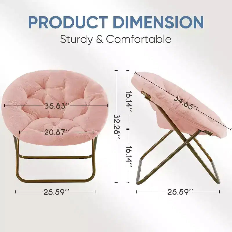 2PC Outdoor Chair, Comfy Chair Moon Chair with Folding Metal Frame, Foldable Flower Accent Seat for Adults, Teens, Bedroom, Dorm or Living Room