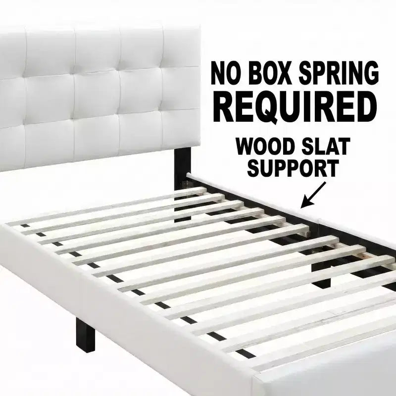 Contemporary Faux Leather Platform Bed Frame with Adjustable Rectangle Headboard, No Box Spring