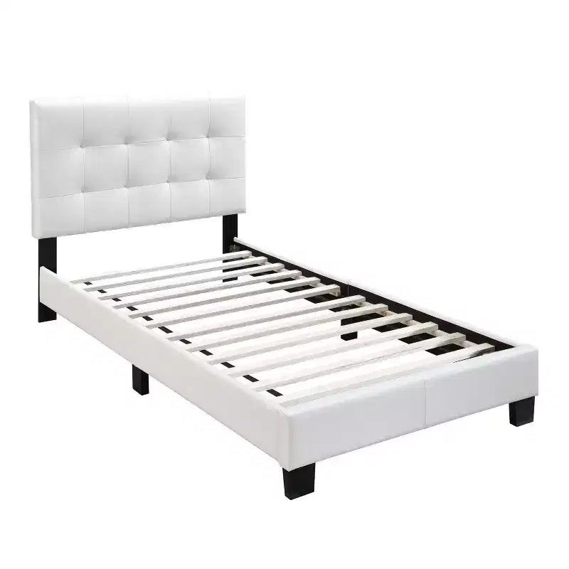 Contemporary Faux Leather Platform Bed Frame with Adjustable Rectangle Headboard, No Box Spring