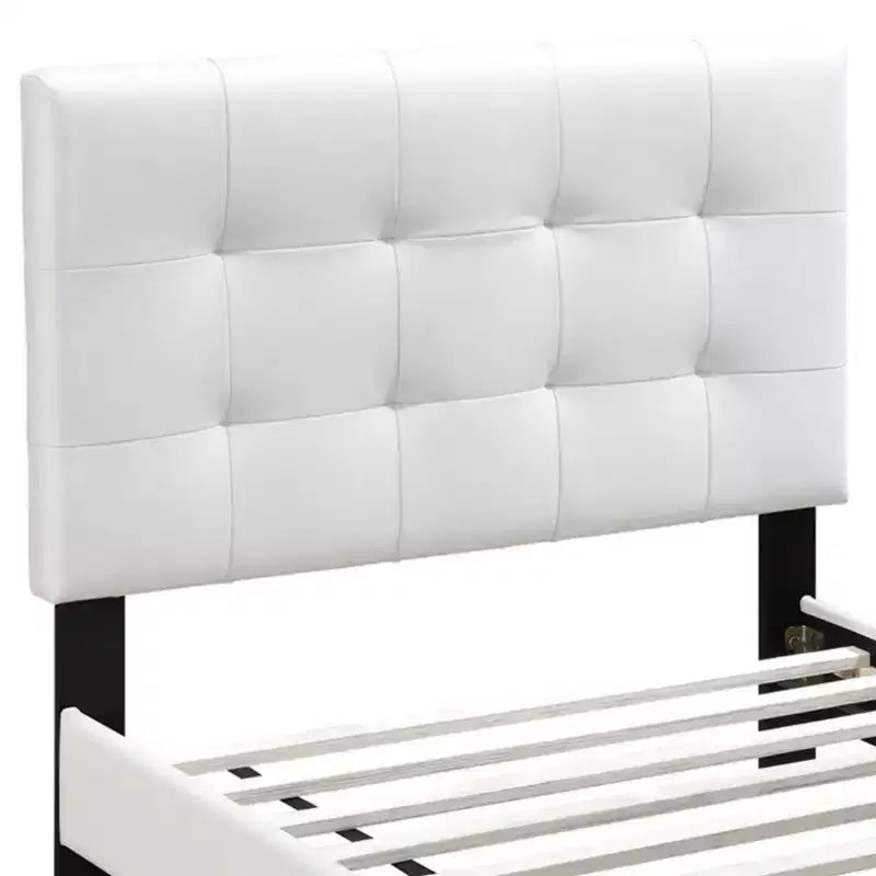 Contemporary Faux Leather Platform Bed Frame with Adjustable Rectangle Headboard, No Box Spring