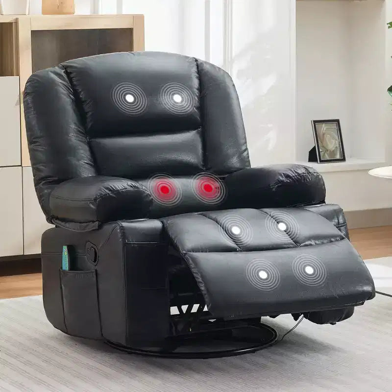 360 Swivel Recliner Chair with Heat & Massage, Manual Rocker Recliner, Cup Holders & Storage Pockets, Chenille/PU Leather for Living Room & Bedroom