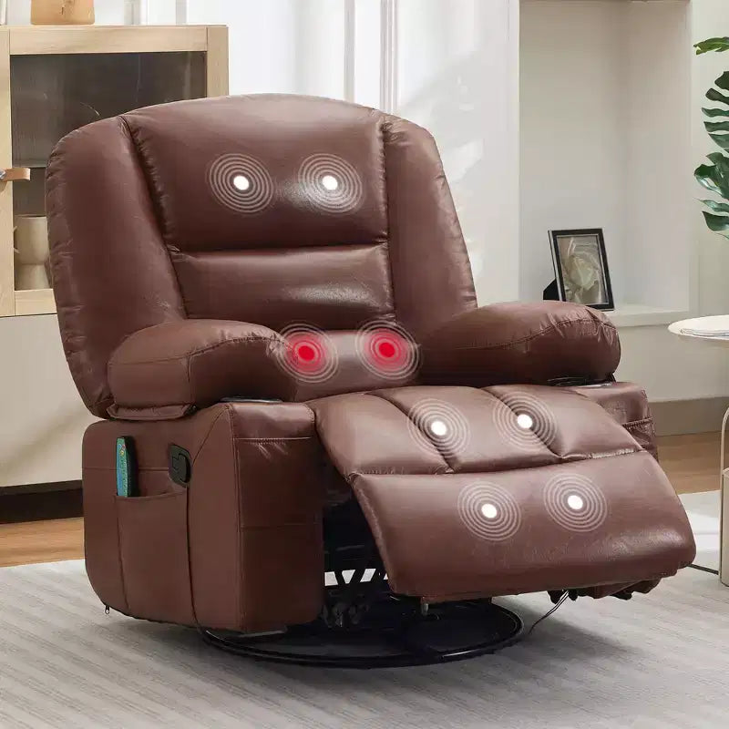 360 Swivel Recliner Chair with Heat & Massage, Manual Rocker Recliner, Cup Holders & Storage Pockets, Chenille/PU Leather for Living Room & Bedroom