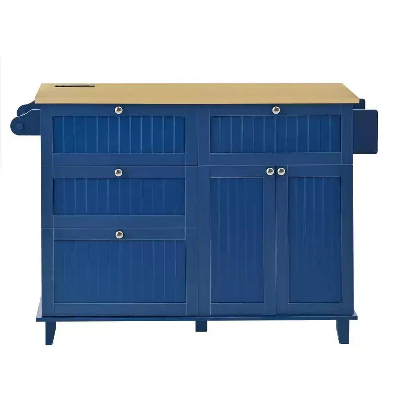 Farmhouse Kitchen Island with Drop Leaf, Drawers, Power Outlet and 2 Seats
