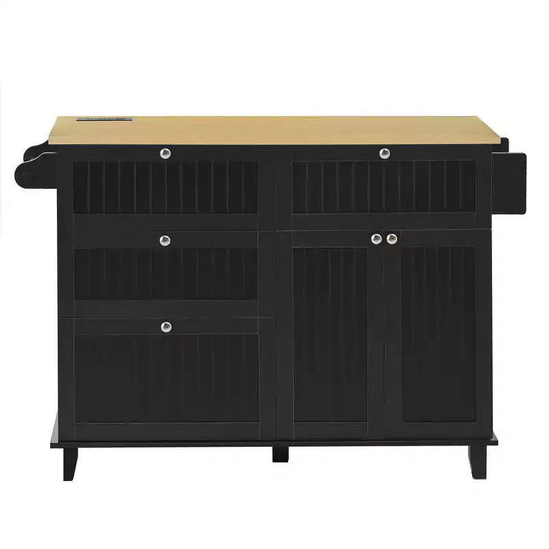 Farmhouse Kitchen Island with Drop Leaf, Drawers, Power Outlet and 2 Seats