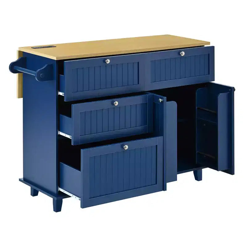 Farmhouse Kitchen Island with Drop Leaf, Drawers, Power Outlet and 2 Seats