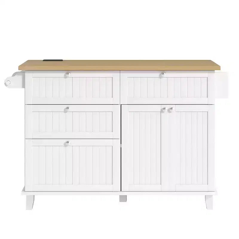 Farmhouse Kitchen Island with Drop Leaf, Drawers, Power Outlet and 2 Seats