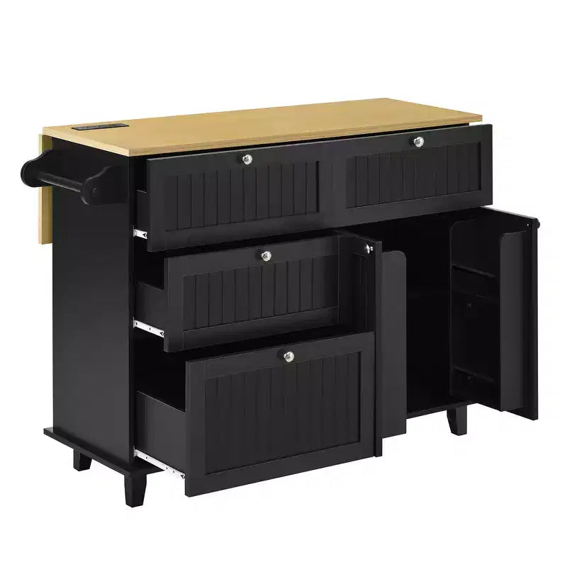 Farmhouse Kitchen Island with Drop Leaf, Drawers, Power Outlet and 2 Seats