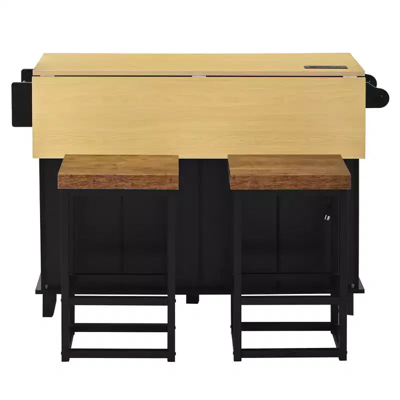 Farmhouse Kitchen Island with Drop Leaf, Drawers, Power Outlet and 2 Seats