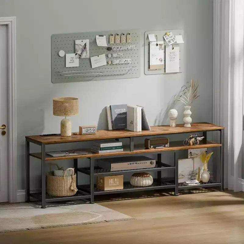 71" Brown TV Stand Entertainment Center with LED Lights & Charging Station, Fits up to 80"