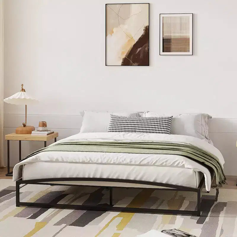 Coolmee Queen Size Metal Bed Frame,Platform Bed Frame with Arch Design,10 Inch Heavy Duty Strong Support Slats,Sturdy Mattress Foundation