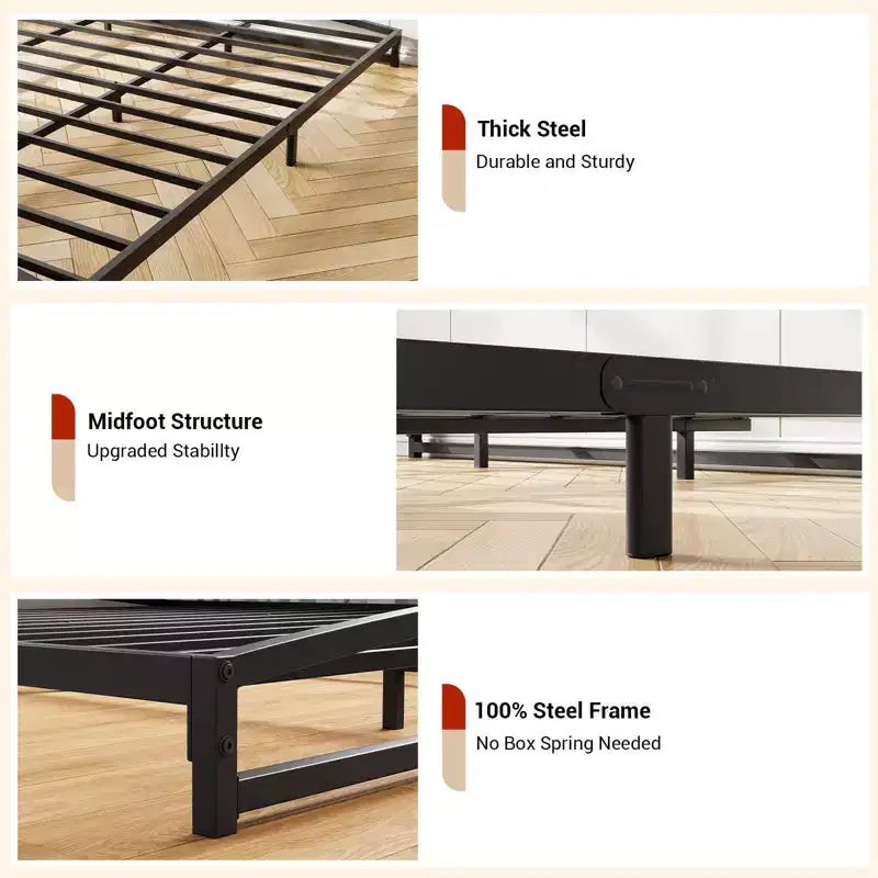 Queen Size Metal Platform Bed Frame with Arch Design, 10" Low Profile, Heavy Duty Slats