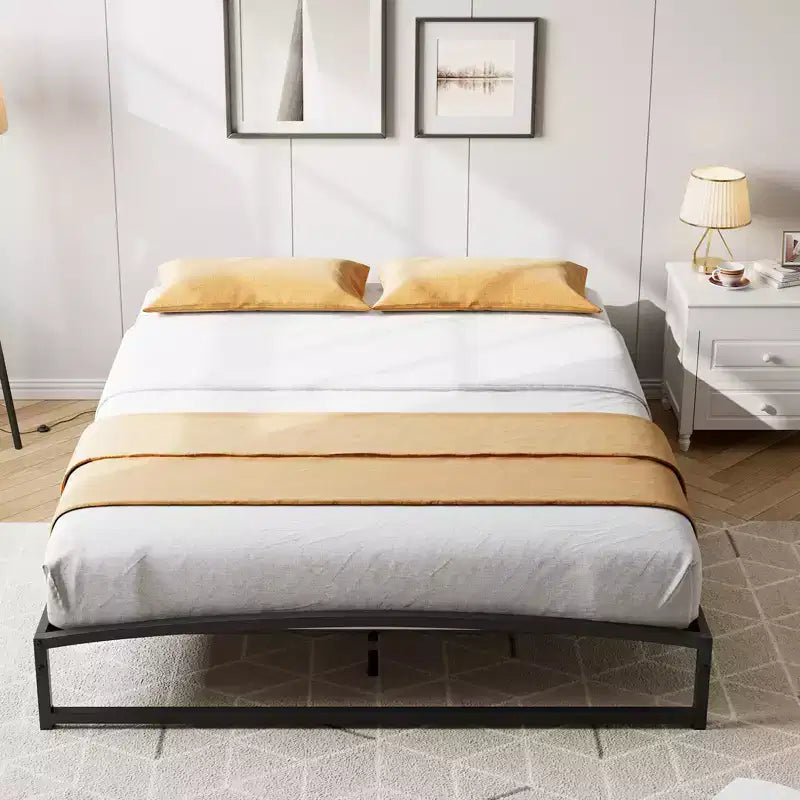 Queen Size Metal Platform Bed Frame with Arch Design, 10" Low Profile, Heavy Duty Slats