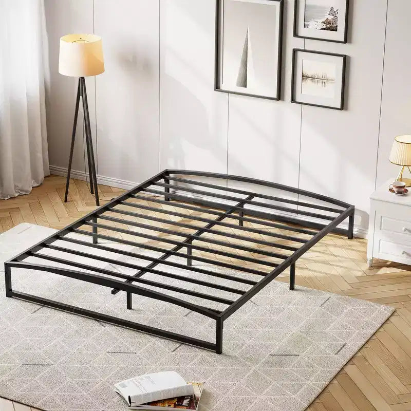 Cadre de lit plateforme en métal Queen Size avec arche, profil bas de 25 cm, lattes robustes