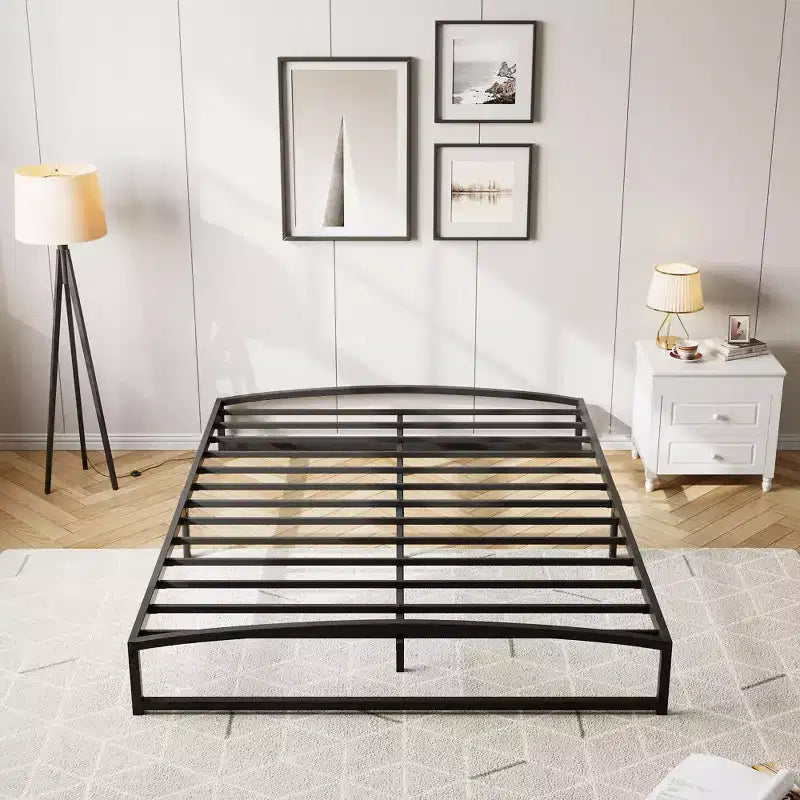 Cadre de lit plateforme en métal Queen Size avec arche, profil bas de 25 cm, lattes robustes