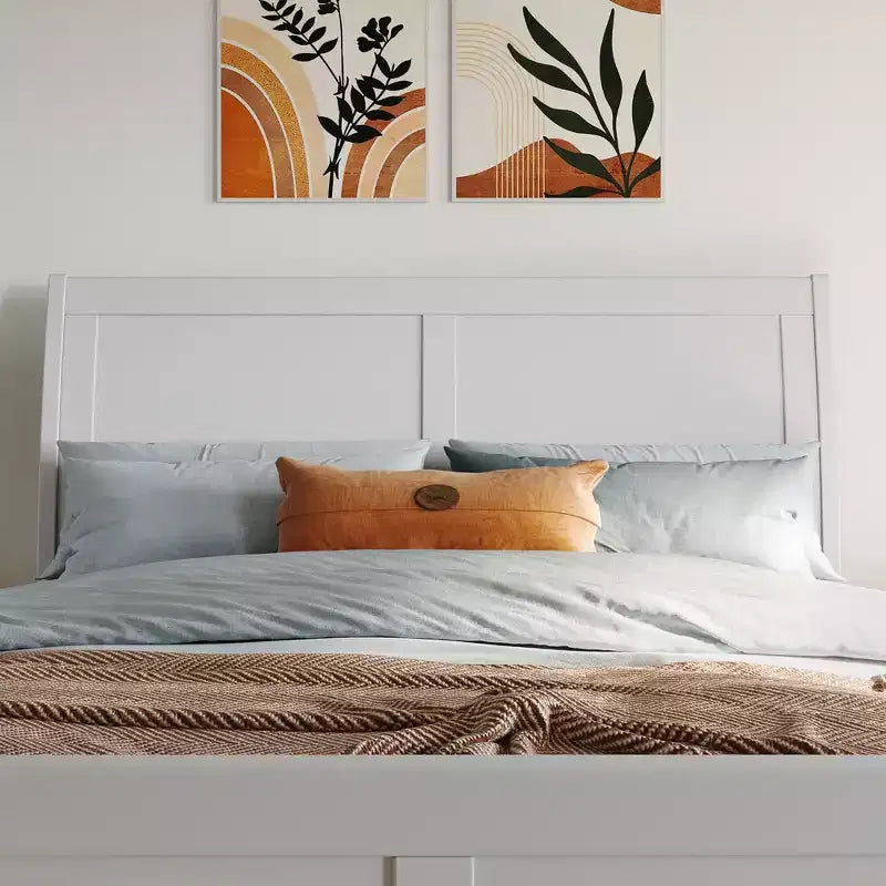 Freestanding Solid Wood Panel Headboard with Bed Frame, Multiple Sizes & Finishes