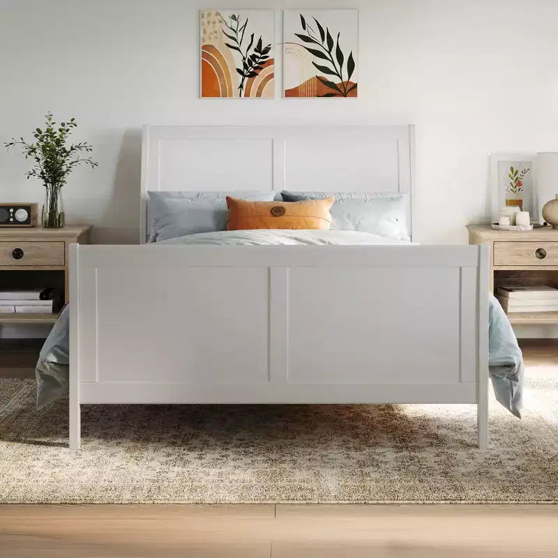 Freestanding Solid Wood Panel Headboard with Bed Frame, Multiple Sizes & Finishes