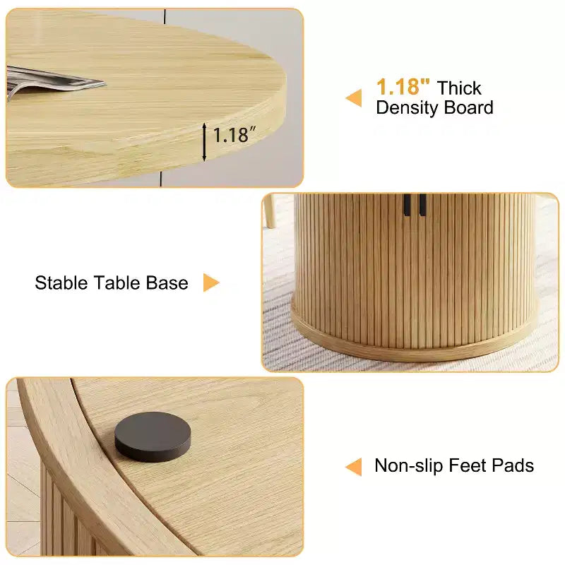35.5" Round Pedestal Dining Table with 2-Tier Storage Shelf, Wood Base for Small Spaces