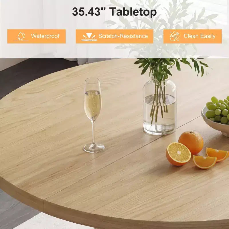 35.5" Round Pedestal Dining Table with 2-Tier Storage Shelf, Wood Base for Small Spaces
