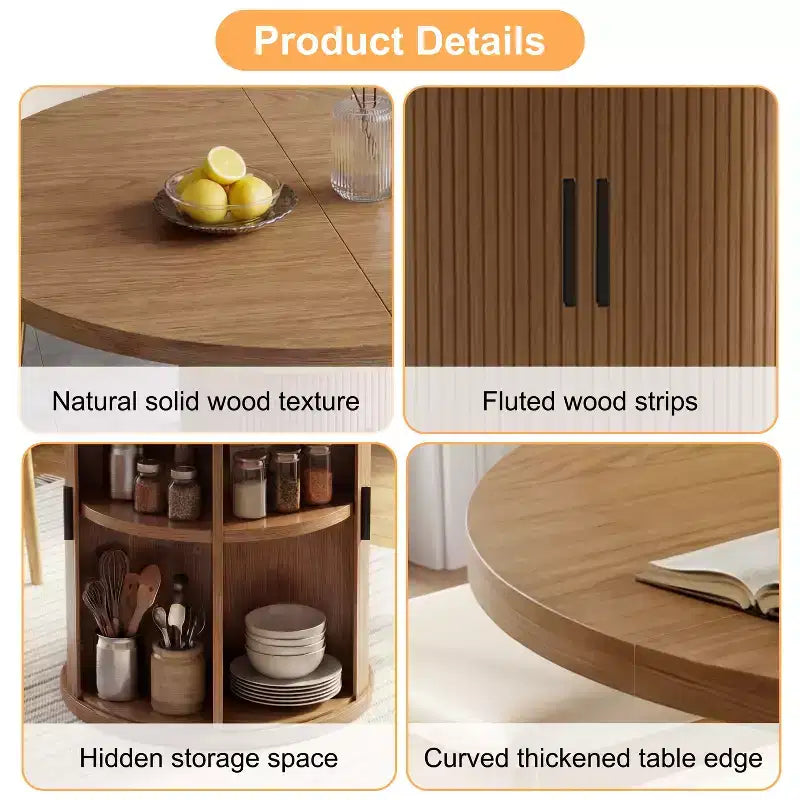 35.5" Round Pedestal Dining Table with 2-Tier Storage Shelf, Wood Base for Small Spaces