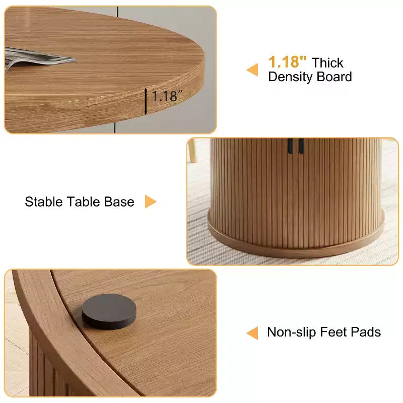 35.5" Round Pedestal Dining Table with 2-Tier Storage Shelf, Wood Base for Small Spaces