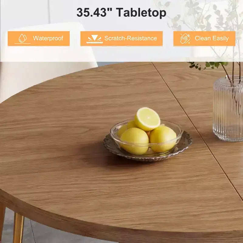 35.5" Round Pedestal Dining Table with 2-Tier Storage Shelf, Wood Base for Small Spaces