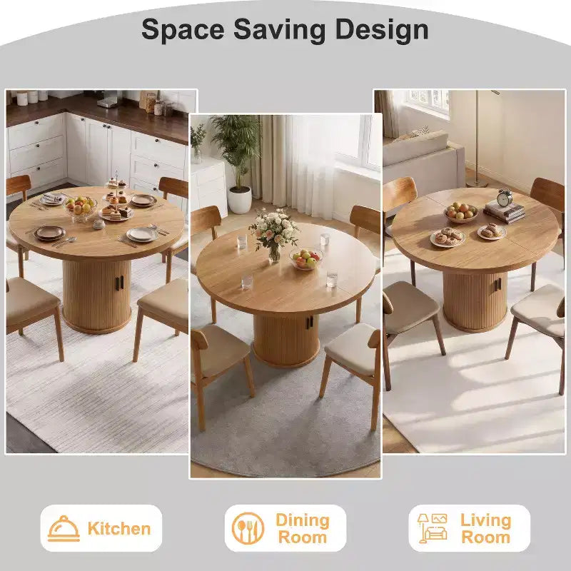 35.5" Round Pedestal Dining Table with 2-Tier Storage Shelf, Wood Base for Small Spaces