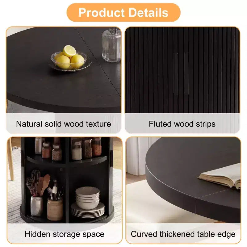 35.5" Round Pedestal Dining Table with 2-Tier Storage Shelf, Wood Base for Small Spaces