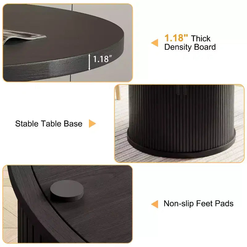 35.5" Round Pedestal Dining Table with 2-Tier Storage Shelf, Wood Base for Small Spaces