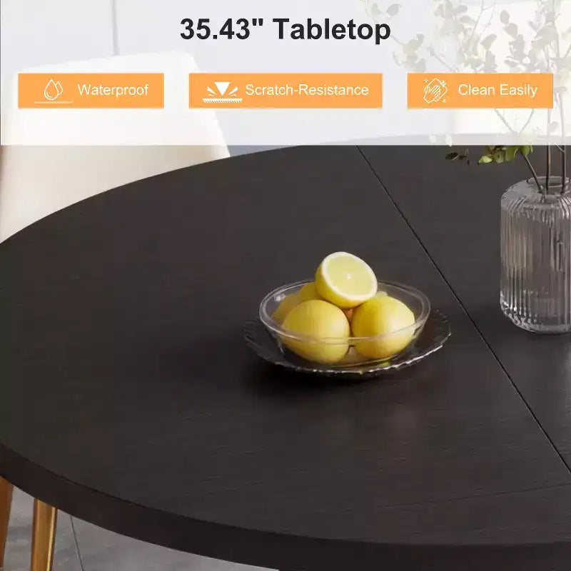 35.5" Round Pedestal Dining Table with 2-Tier Storage Shelf, Wood Base for Small Spaces