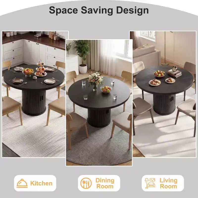 35.5" Round Pedestal Dining Table with 2-Tier Storage Shelf, Wood Base for Small Spaces