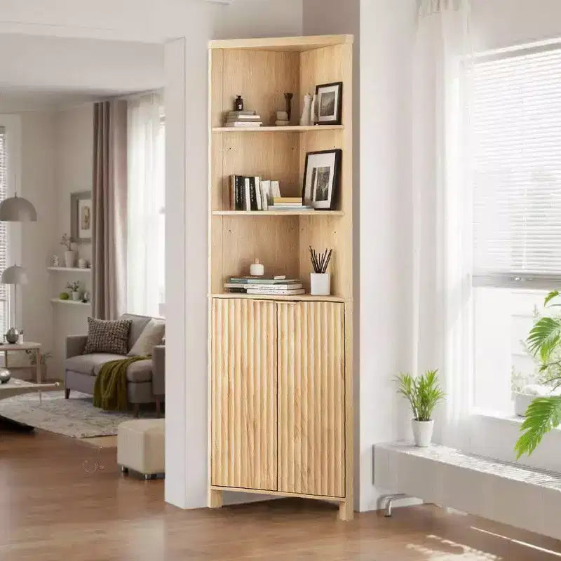 Oak Freestanding Corner Cabinet Bookcase Display Cabinet, 68"H, 3 Shelves