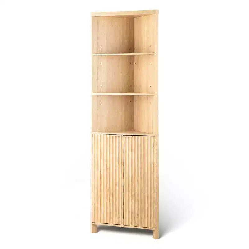 Oak Freestanding Corner Cabinet Bookcase Display Cabinet, 68"H, 3 Shelves