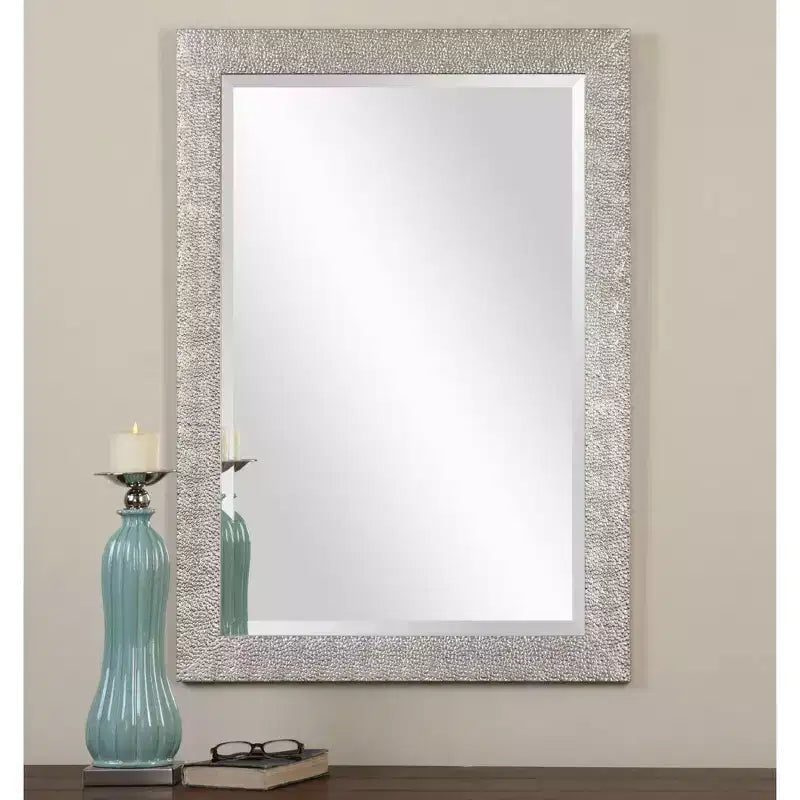 Antiqued Silver Wall Mirror, 29" x 41", Decorative Metal Frame, Living Room & Bedroom