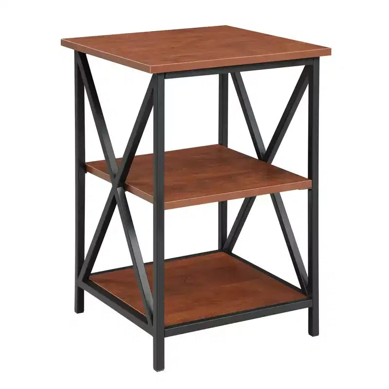 3-Tier Rectangle Metal End Table, Black Cross Frame, 24"H x 15.75"W, Multiple Finishes
