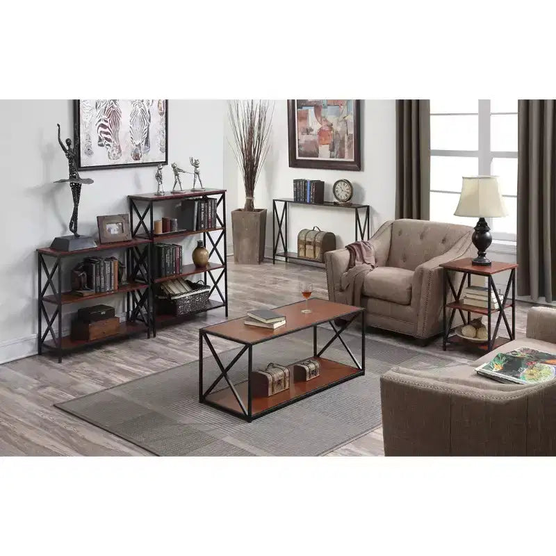 3-Tier Rectangle Metal End Table, Black Cross Frame, 24"H x 15.75"W, Multiple Finishes